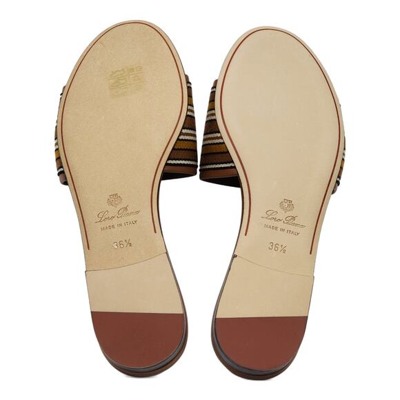 Loro Piana The Suitcase Stripe Flat Sandals in Brown - Picture 8 of 11